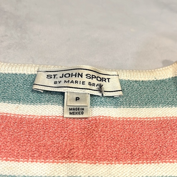 St. John Sport by Marie Gray knit sleeveless v neck striped sweater - Picture 3 of 7